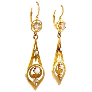 Hot Gouden oorhangers met parel en diamant 18 krt Oorbellen Met Edelsteen
