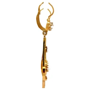 Hot Gouden oorhangers met parel en diamant 18 krt Oorbellen Met Edelsteen