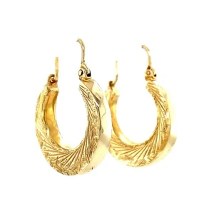Fashion Gouden oorringen met gravure 14 krt Oorringen