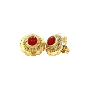 Discount Gouden oorstekers met bloedkoraal 14 krt Oorstekers | Oorbellen Met Edelsteen