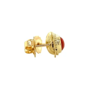 Sale Gouden oorstekers met bloedkoraal 14 krt Oorbellen Met Edelsteen | Oorstekers
