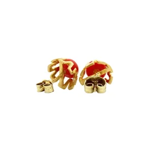 Outlet Gouden oorstekers met bloedkoraal 14 krt Oorstekers | Oorbellen Met Edelsteen