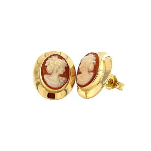 Fashion Gouden oorstekers met camee 18 krt Oorstekers | Oorbellen Met Edelsteen