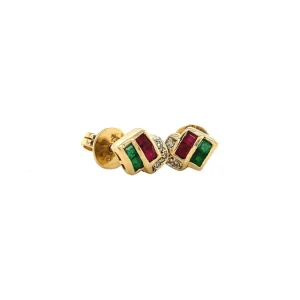 Discount Gouden oorstekers met diamant, smaragd en robijn 18 krt Oorstekers | Oorbellen Met Edelsteen