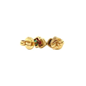 Discount Gouden oorstekers met diamant, smaragd en robijn 18 krt Oorstekers | Oorbellen Met Edelsteen