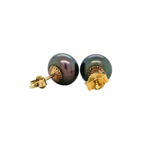 Fashion Gouden oorstekers met zwarte parel 14 krt Oorstekers | Oorbellen Met Edelsteen