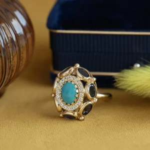 Hot Gouden ring met ioliet, turkoois en saffier 18 krt Ringen Met Edelsteen