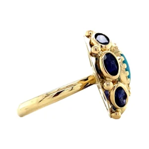 Hot Gouden ring met ioliet, turkoois en saffier 18 krt Ringen Met Edelsteen