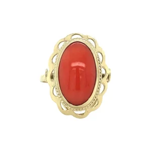 Hot Gouden ring met bloedkoraal 14 krt Ringen Met Edelsteen