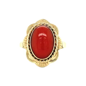 Clearance Gouden ring met bloedkoraal 14 krt Ringen Met Edelsteen