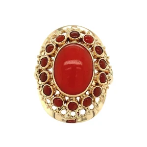 Hot Gouden ring met bloedkoraal 14 krt Entourage Ring | Ringen Met Edelsteen