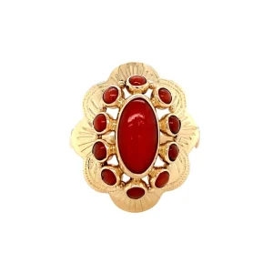 Outlet Gouden ring met bloedkoraal 14 krt Ringen Met Edelsteen