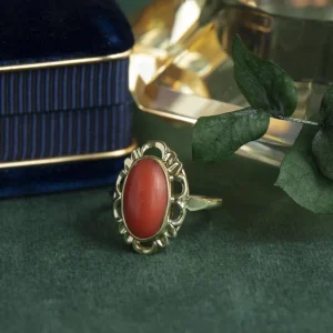 Discount Gouden ring met bloedkoraal 14 krt Ringen Met Edelsteen
