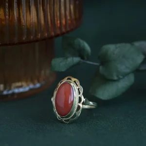 Hot Gouden ring met bloedkoraal 14 krt Ringen Met Edelsteen