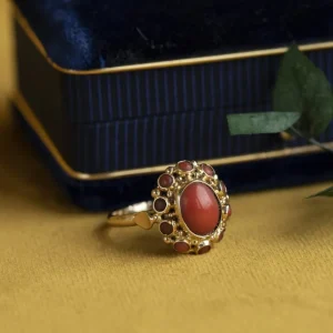 New Gouden ring met bloedkoraal 14 krt Entourage Ring | Ringen Met Edelsteen