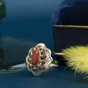 Outlet Gouden ring met bloedkoraal 14 krt Ringen Met Edelsteen