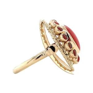 Hot Gouden ring met bloedkoraal 14 krt Entourage Ring | Ringen Met Edelsteen