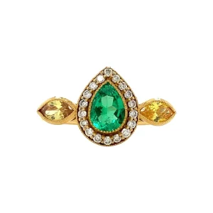 Online Gouden ring met moissaniet, smaragd en diamant 18 krt Diamanten Ringen | Ringen Met Edelsteen