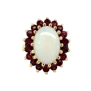 Hot Gouden ring met opaal en granaat 14 krt Ringen Met Edelsteen