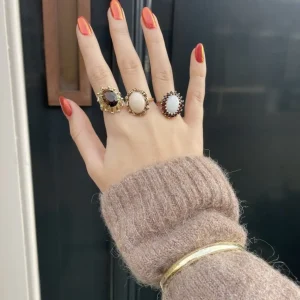 Hot Gouden ring met opaal en granaat 14 krt Ringen Met Edelsteen