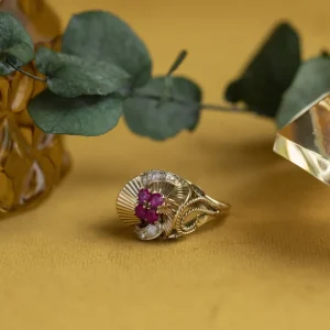 Outlet Gouden ring met robijn en zirkonia 14 krt Ringen Met Edelsteen