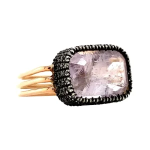 Outlet Gouden ring met rozenkwarts en diamant 14 krt/835 Ringen Met Edelsteen