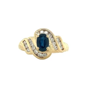 Outlet Gouden ring met saffier en diamant 14 krt Diamanten Ringen | Ringen Met Edelsteen