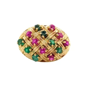 New Gouden ring met smaragd en robijn 18 krt Ringen Met Edelsteen