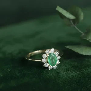 Clearance Gouden ring met smaragd en diamant 14 krt Diamanten Ringen | Ringen Met Edelsteen