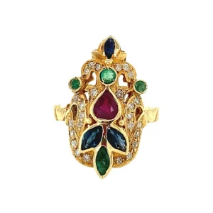 Sale Gouden ring met smaragd, saffier, robijn en diamant 18 krt Diamanten Ringen | Ringen Met Edelsteen