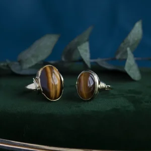 Hot Gouden ring met tijgeroog 14 krt Ringen Met Edelsteen