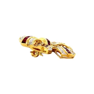 Online Gouden strik broche met robijn en diamant 18 krt Broches
