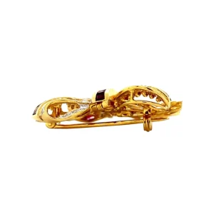 Online Gouden strik broche met robijn en diamant 18 krt Broches
