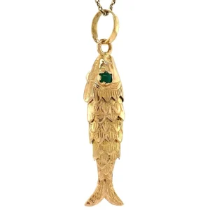 Discount Gouden vis hanger met kleursteen 18 krt Gouden Hanger Met Edelsteen