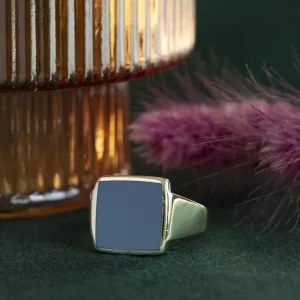 Online Gouden zegelring met blauwe laagsteen 14 krt Ringen Met Edelsteen