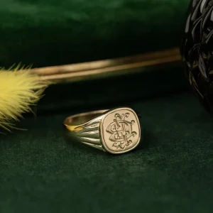 Discount Gouden zegelring met gravure 14 krt Gouden Ringen