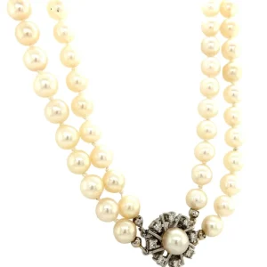 Online Parel collier met witgouden diamant sluiting 14 krt Kettingen Met Edelsteen