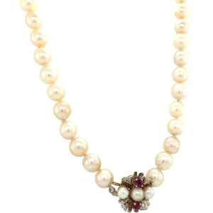 Discount Parel collier met witgouden sluiting met robijn 14 krt Kettingen Met Edelsteen