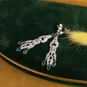 Fashion Platina oorhangers met smaragd en diamant 950 Oorbellen Met Edelsteen