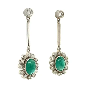 Fashion Platina oorhangers met smaragd en diamant 950 Oorbellen Met Edelsteen