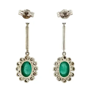 Fashion Platina oorhangers met smaragd en diamant 950 Oorbellen Met Edelsteen