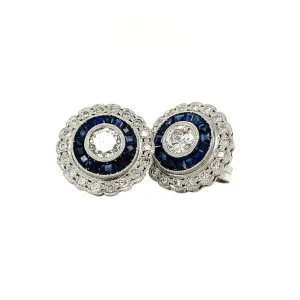 Hot Platina oorstekers met saffier en diamant 950 Oorstekers | Oorbellen Met Edelsteen