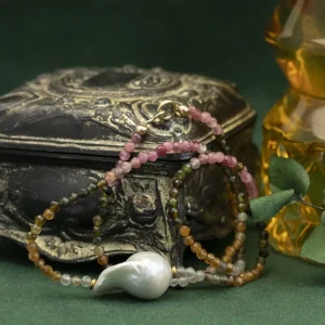 New Toermalijn collier met parel 14 krt Kettingen Met Edelsteen