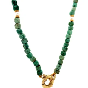 New Turkoois collier met parel en gouden sluiting 14 krt Kettingen Met Edelsteen