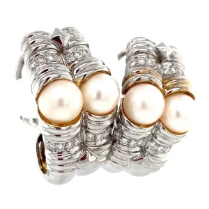 Sale Wigouden oorhangers met parel en diamant 18 krt Oorbellen Met Edelsteen