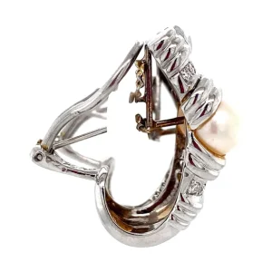 Sale Wigouden oorhangers met parel en diamant 18 krt Oorbellen Met Edelsteen