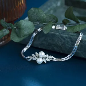 Outlet Witgouden armband met diamant en parel 14 krt Armbanden Met Edelsteen