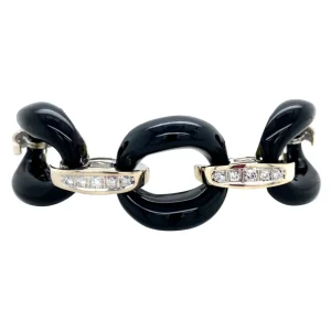 New Witgouden armband met onyx en diamant 14 krt Armbanden Met Edelsteen