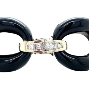 New Witgouden armband met onyx en diamant 14 krt Armbanden Met Edelsteen
