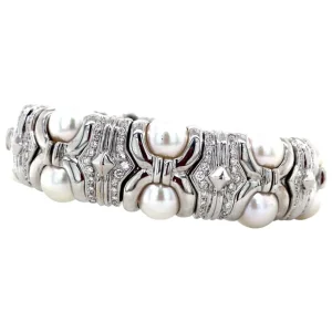 Discount Witgouden bangle met parel en diamant 18 krt Bangles | Armbanden Met Edelsteen